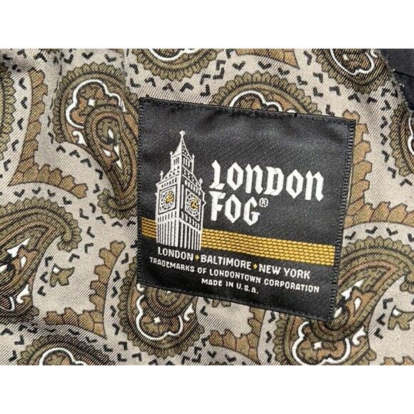 London Fog Trench Coat Black Removable Paisley Liner Double Breasted Sz 10‎ - Picture 13 of 15